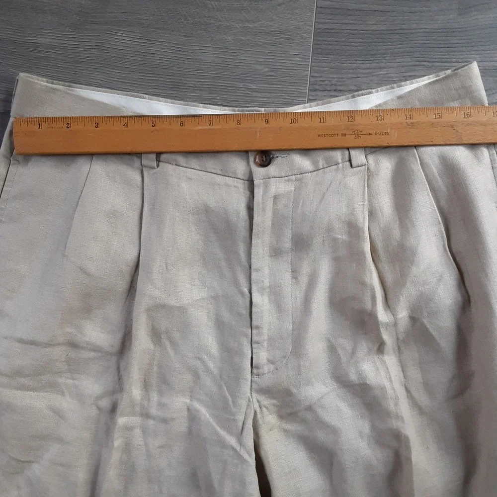 Brooks Brothers 346 Mens 34 Linen Pleated Shorts Beige Oatmeal Classic